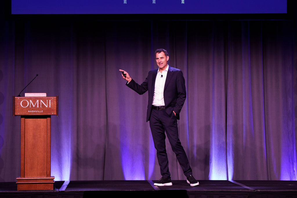 Company executive giving a speech