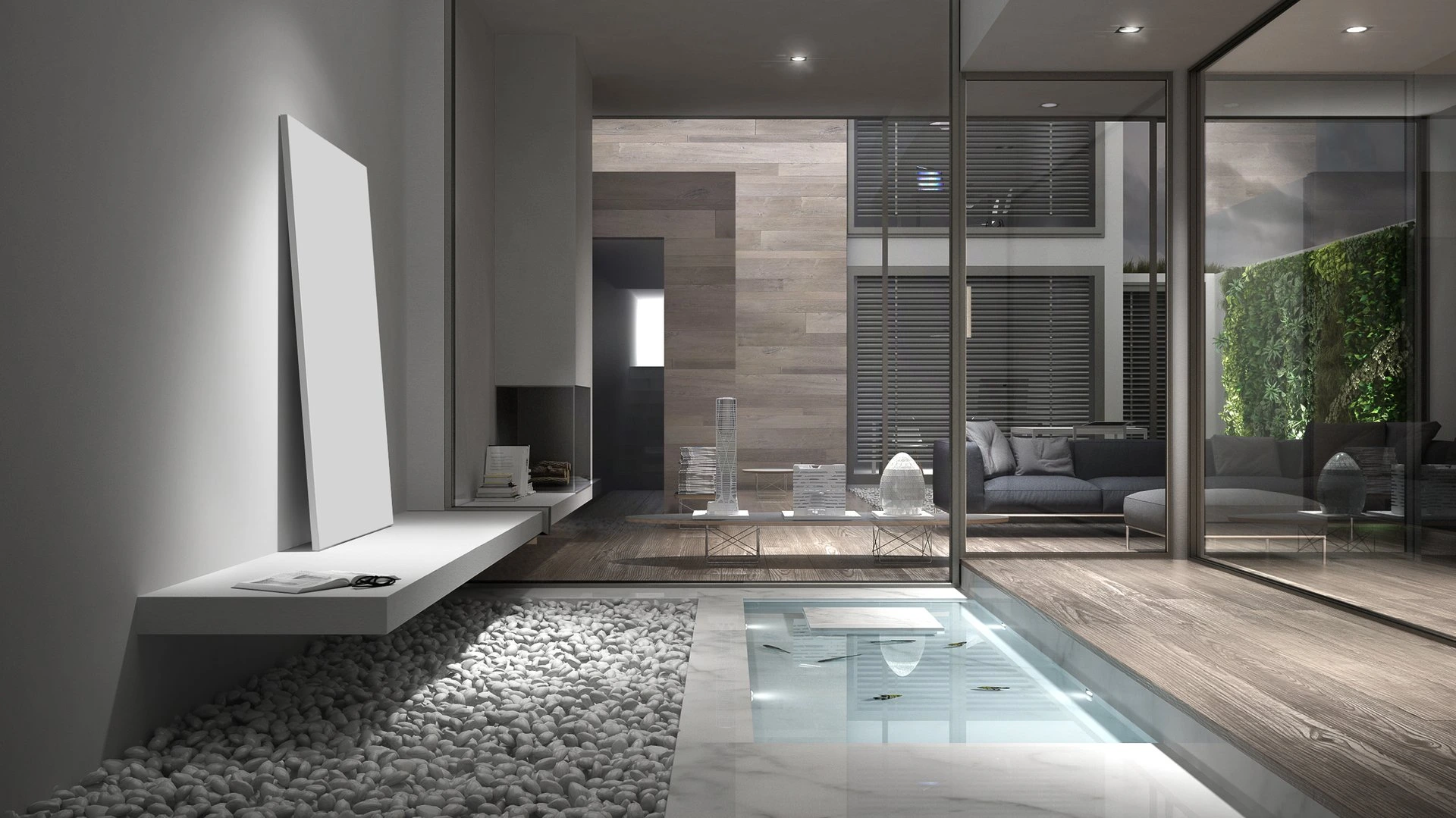 A luxury interior with pool